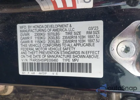 2023 Honda Cr-V Hybrid Sport from USA, damaged, VIN 7FARS5H59PE006460